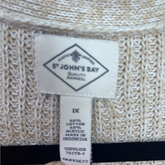 St. John's Bay Tan and White Cozy Open Front Cable Knit Cardigan - Picture 4 of 11